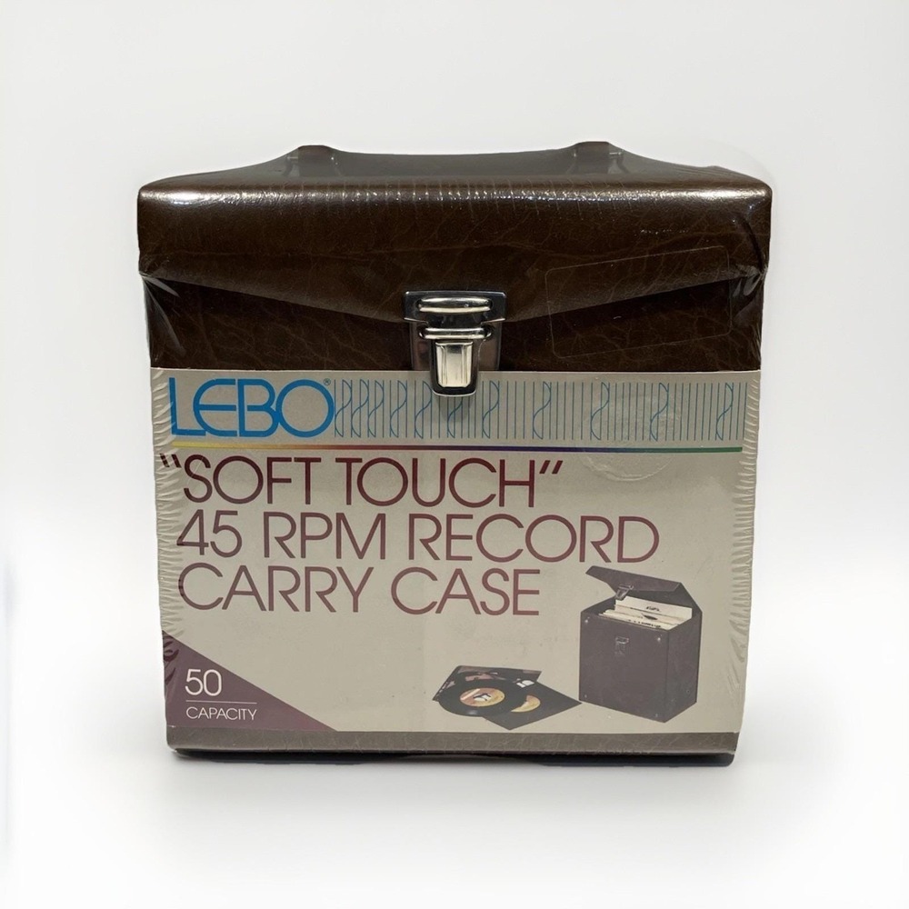 Vtg 50 Capacity 45 RPM Case Holder LEBO Soft Touch Faux Brown Leather NOS
